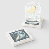 Dessous-de-verre En Pierre Monogramme de l'espace de la lune de roquette (Côté)