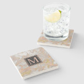 Dessous-de-verre En Pierre Monogramme de marbre doré Rose moderne Faux (Côté)