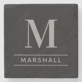 Dessous-de-verre En Pierre Monogramme de nom sérif gris étain classique (Devant)