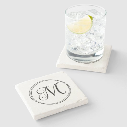 Dessous-de-verre En Pierre Monogramme de script bouclé rond (Côté)