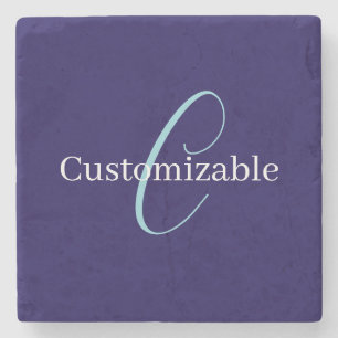 Dessous-de-verre En Pierre Monogramme de script curatif modifiable bleu pourp