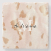 Dessous-de-verre En Pierre Monogramme de vache blanche rose (Devant)