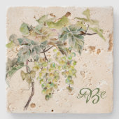Dessous-de-verre En Pierre Monogramme de vigne d'aquarelle (Devant)