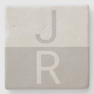 Dessous-de-verre En Pierre Monogramme d'initiales Modernes Gris Clair & Gris