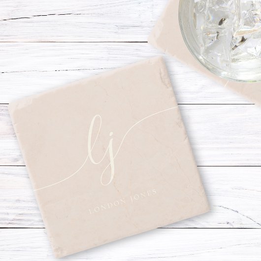 Dessous-de-verre En Pierre Monogramme Dusty Rose rose Simple Élégant Script
