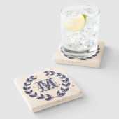Dessous-de-verre En Pierre Monogramme Elegant Blue Wreath (Côté)