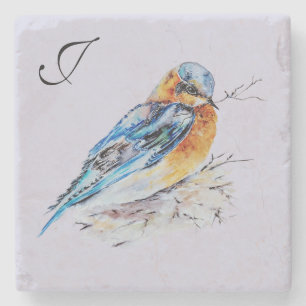 Dessous-de-verre En Pierre Monogramme élégant de merlebleu à l'aquarelle