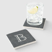 Dessous-de-verre En Pierre Monogramme Elegant Pierre Noire Texture (Côté)