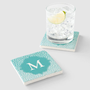 Dessous-de-verre En Pierre Monogramme Empreinte de léopard Turquoise