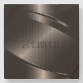 Dessous-de-verre En Pierre Monogramme en acier inoxydable noir métallique (Devant)