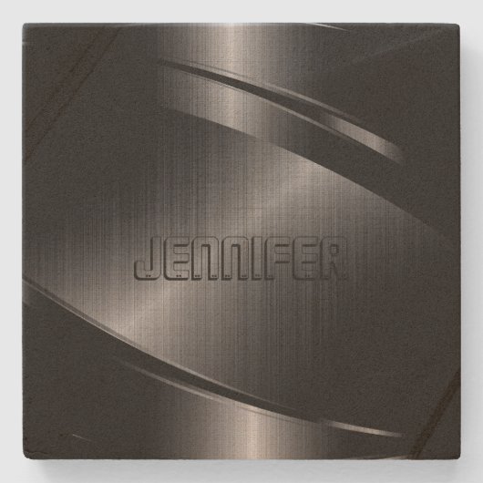 Dessous-de-verre En Pierre Monogramme en acier inoxydable noir métallique (Devant)