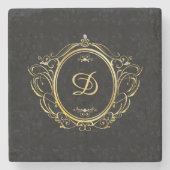 Dessous-de-verre En Pierre Monogramme en or noir Design classique (Devant)