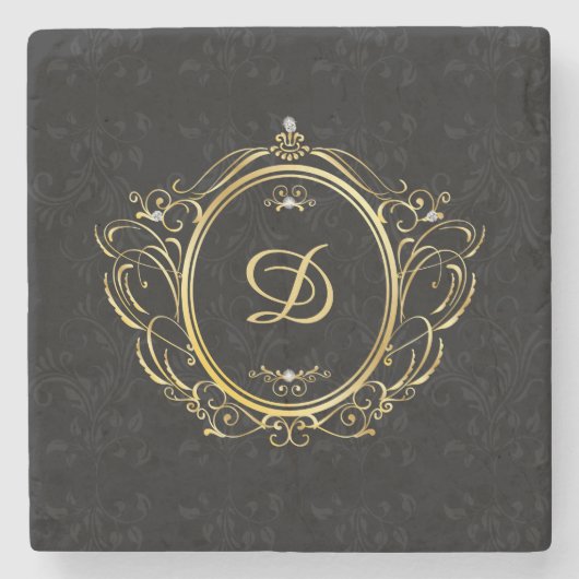 Dessous-de-verre En Pierre Monogramme en or noir Design classique (Devant)