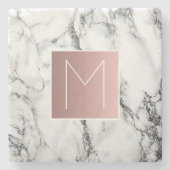 Dessous-de-verre En Pierre Monogramme en or rose marbre noir et blanc (Devant)