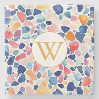 Dessous-de-verre En Pierre Monogramme en Terrazzo Personnalisé - Coloré