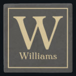 Dessous-de-verre En Pierre MONOGRAMME et nom de famille en noir<br><div class="desc">Customisez avec votre monogramme familial et votre nom de famille ci-dessous en lettres d'or chic sur un arrière - plan noir. Changez les couleurs à n'importe quoi pour s'adapter à votre décor de maison ou donnez comme cadeau mariage. cadeau d'anniversaire,  cadeau de fiançailles,  cadeau d'hôtesse et plus encore.</div>