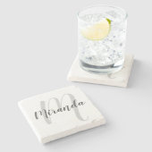Dessous-de-verre En Pierre Monogramme et nom personnalisés de script moderne (Côté)