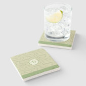 Dessous-de-verre En Pierre Monogramme Feuille vert chic (Côté)