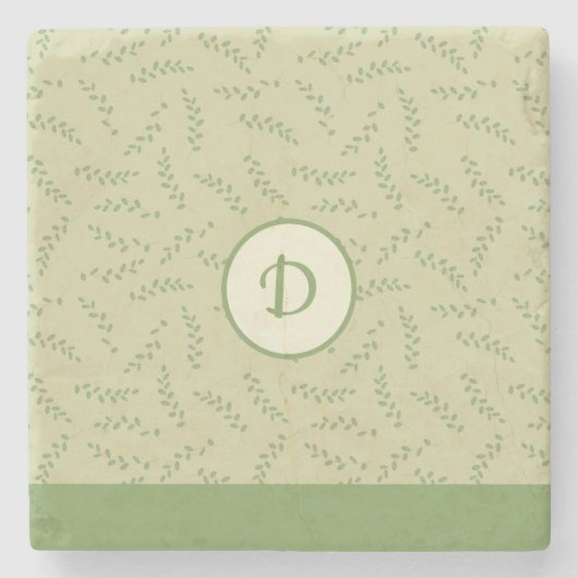 Dessous-de-verre En Pierre Monogramme Feuille vert chic (Devant)