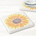 Dessous-de-verre En Pierre Monogramme floral<br><div class="desc">Ce dessous de verre en pierre unique est décoré d'un tournesol jaune aquarelle et d'une typographie élégante. Facile à personnaliser. Aquarelle originale © Michele Davies.</div>