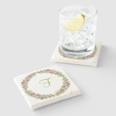 Dessous-de-verre En Pierre Monogramme floral initial violet rose vert (Côté)
