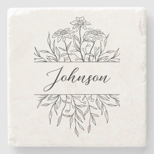 Dessous-de-verre En Pierre Monogramme floral monochrome (Devant)