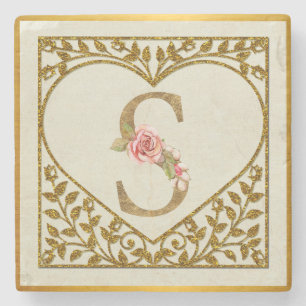 Dessous-de-verre En Pierre Monogramme floral personnalisé, de A à Z