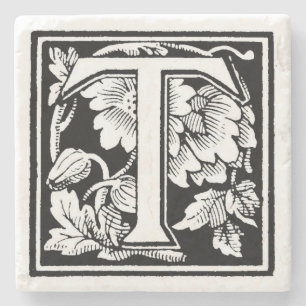 Dessous-de-verre En Pierre Monogramme floral 'T' Carré