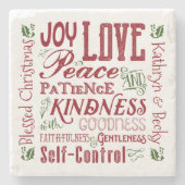 Dessous-de-verre En Pierre Monogramme Fruits de Noël de l'Esprit Rouge Vert (Devant)