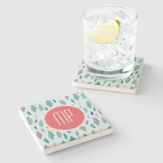 Dessous-de-verre En Pierre Monogramme Girly Whimsical Feuille Motif