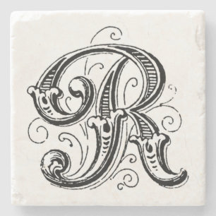 Dessous-de-verre En Pierre Monogramme gris orange "R"