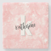 Dessous-de-verre En Pierre Monogramme Initial Aquarelle Rose (Devant)