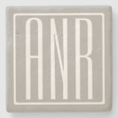 Dessous-de-verre En Pierre Monogramme initial | Blanc sur gris clair (Devant)