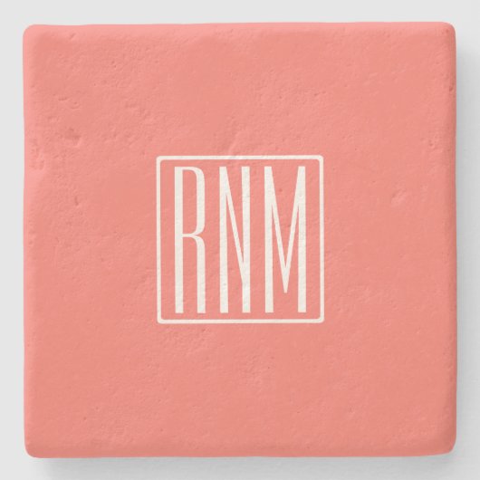 Dessous-de-verre En Pierre Monogramme initial | Blanc Sur Le Corail (Devant)