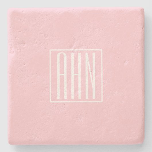 Dessous-de-verre En Pierre Monogramme initial | Blanc sur rose clair (Devant)