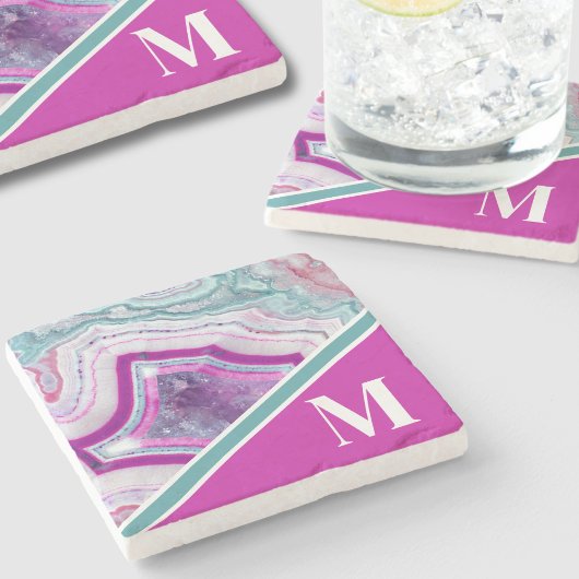 Dessous-de-verre En Pierre Monogramme Initial Élégant Moderne en Agate