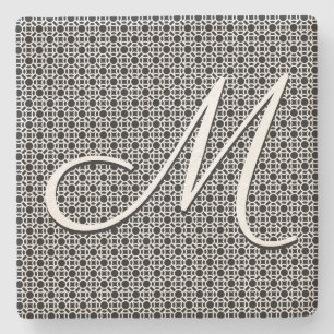 Dessous-de-verre En Pierre Monogramme initial géométrique noir et blanc