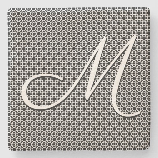 Dessous-de-verre En Pierre Monogramme initial géométrique noir et blanc (Devant)