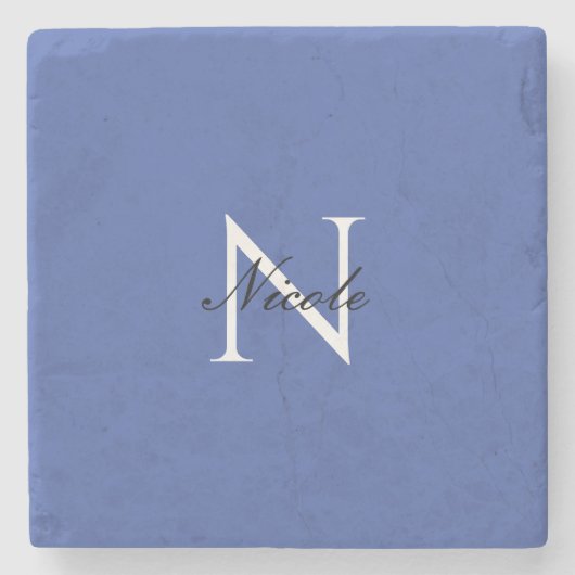 Dessous-de-verre En Pierre Monogramme initial manuscrit propre nom bleu (Devant)