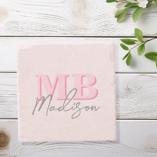 Dessous-de-verre En Pierre Monogramme initial minimaliste rose moderne