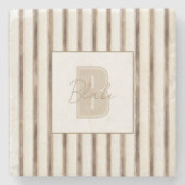 Dessous-de-verre En Pierre Monogramme Initial Nom Rayures Marron Crème (Devant)