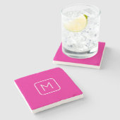 Dessous-de-verre En Pierre Monogramme Initial Simple & Moderne | Rose & Blanc (Côté)