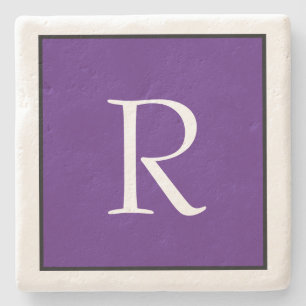 Dessous-de-verre En Pierre Monogramme Initiales violet blanc Nom personnalisé