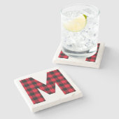 Dessous-de-verre En Pierre Monogramme M Plaid Buffalo Moderne (Côté)