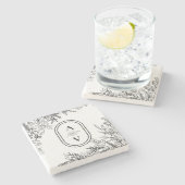 Dessous-de-verre En Pierre Monogramme Mariage blanc et noir (Côté)