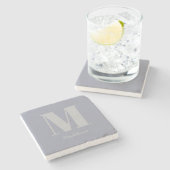 Dessous-de-verre En Pierre Monogramme minimal moderne Nom gris initial (Côté)