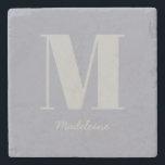 Dessous-de-verre En Pierre Monogramme minimal moderne Nom gris initial<br><div class="desc">Monogramme minimaliste moderne Primaire Gris pourpre Nom Dessous de verre en pierre</div>