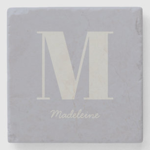 Dessous-de-verre En Pierre Monogramme minimal moderne Nom gris initial