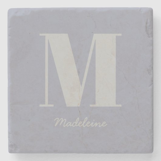 Dessous-de-verre En Pierre Monogramme minimal moderne Nom gris initial (Devant)