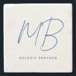 Dessous-de-verre En Pierre Monogramme minimaliste bleu marine simple<br><div class="desc">Dessous de verre en pierre monogramme simple bleu marine parfait pour un usage personnel ou un cadeau de ménage.</div>